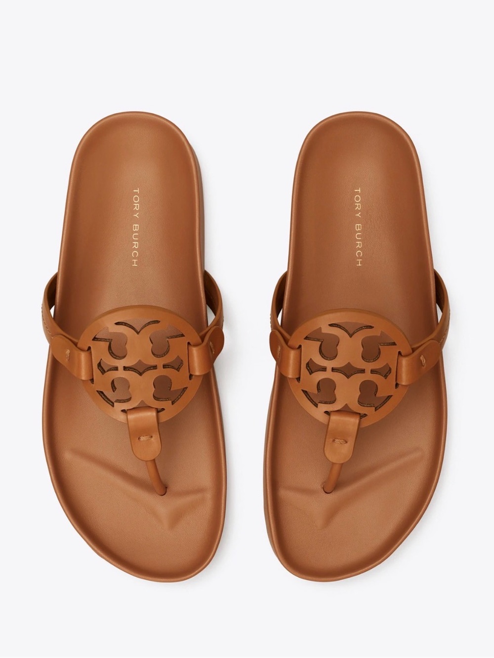 Tory Burch Tan Leather Logo Thong Sandals